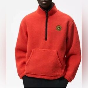 ZARA MEN'S CONTRASTING SHERPA RELAXED FIT SWEATSHIRT IN ORANGE/RED SZ M NWT